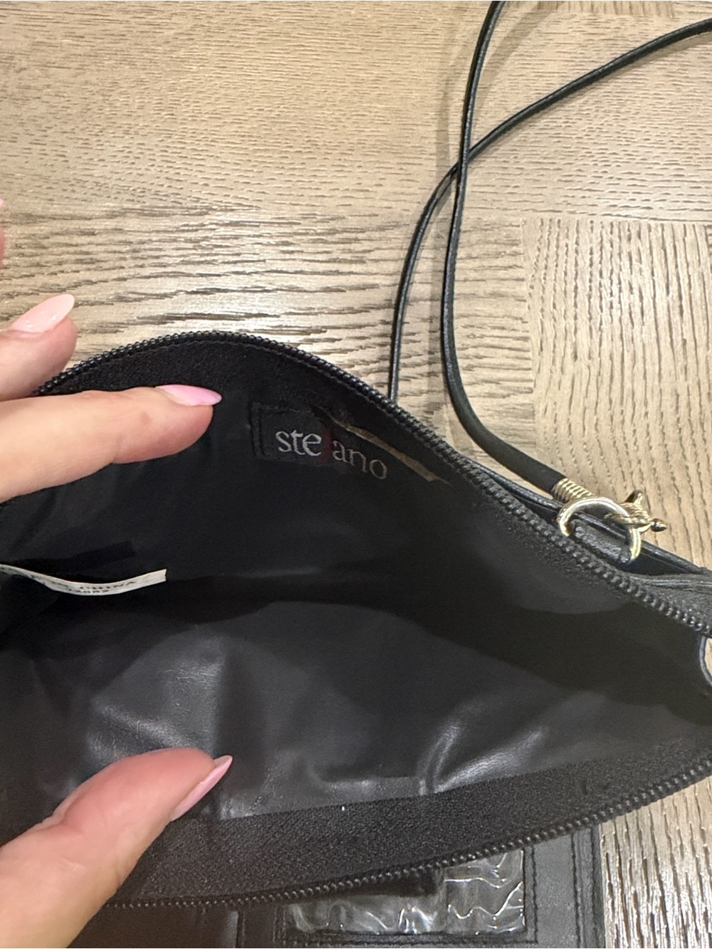 Vintage 80’s 90’s Stefano Black Pebbled Leather Crossbody Purse Removable Strap - Picture 5 of 6